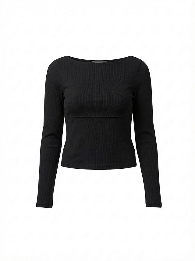 RIBBED LONG SLEEVE SEAM TEE